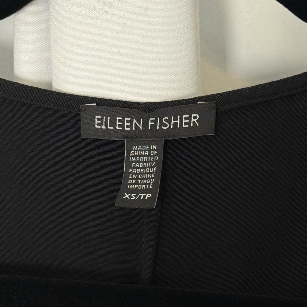 Eileen Fisher Black Tencel Relaxed Fit Midi Shift Dress Minimalist Womens XS - Picture 2 of 11